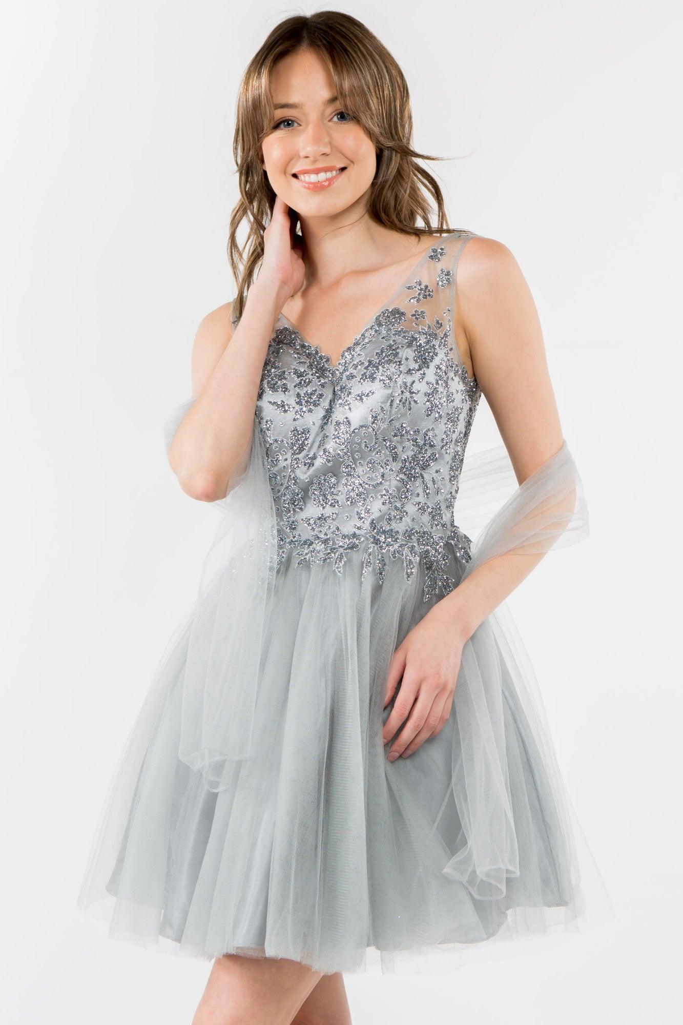 Glitter A Line Short Homecoming Dress - The Dress Outlet