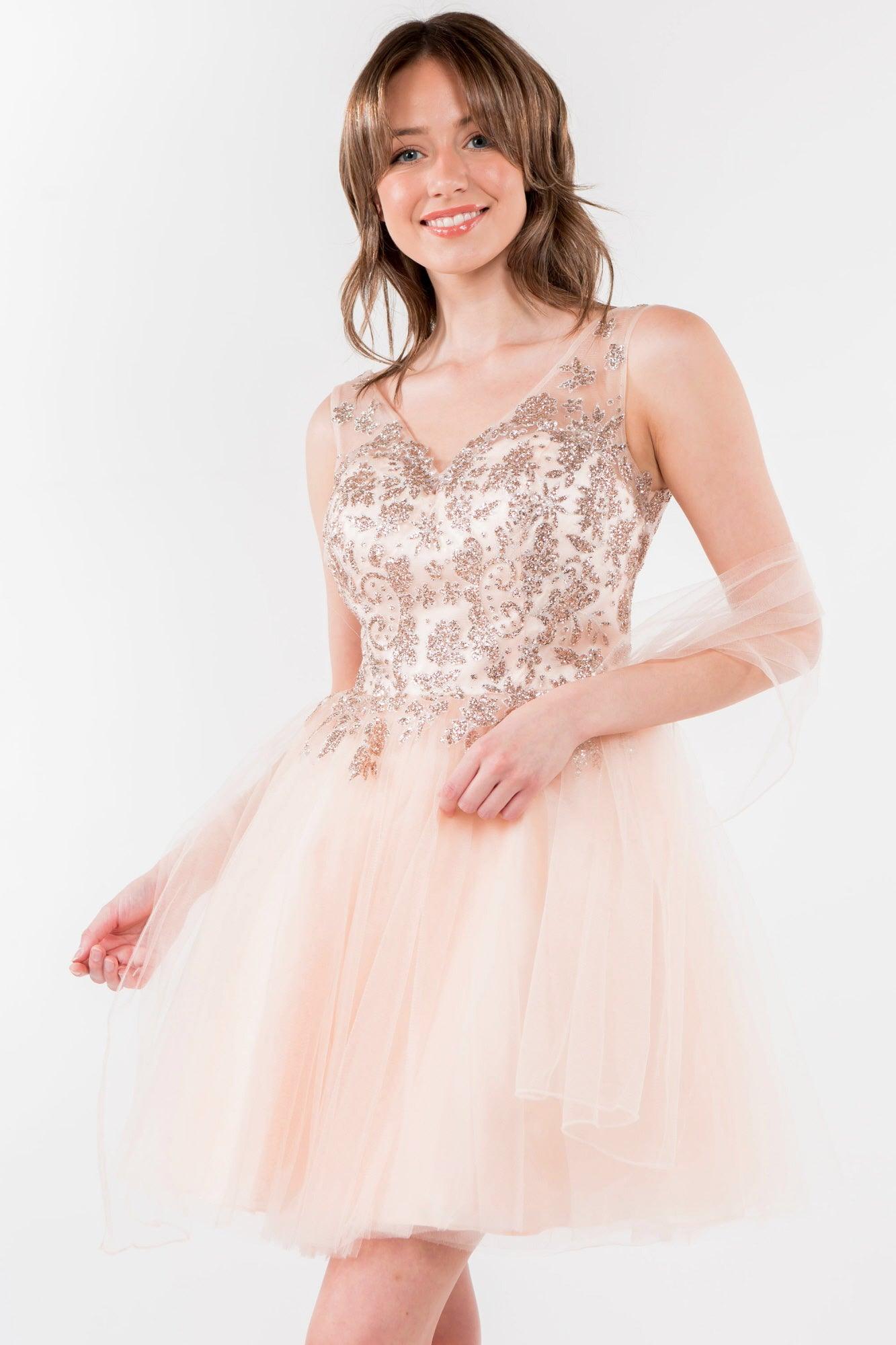 Glitter A Line Short Homecoming Dress - The Dress Outlet