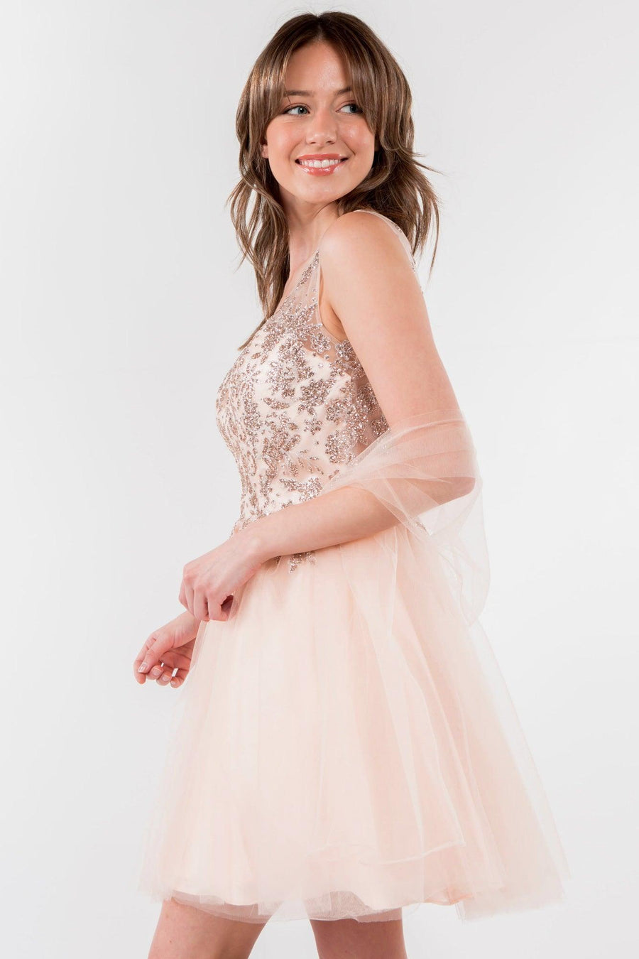 Glitter A Line Short Homecoming Dress - The Dress Outlet