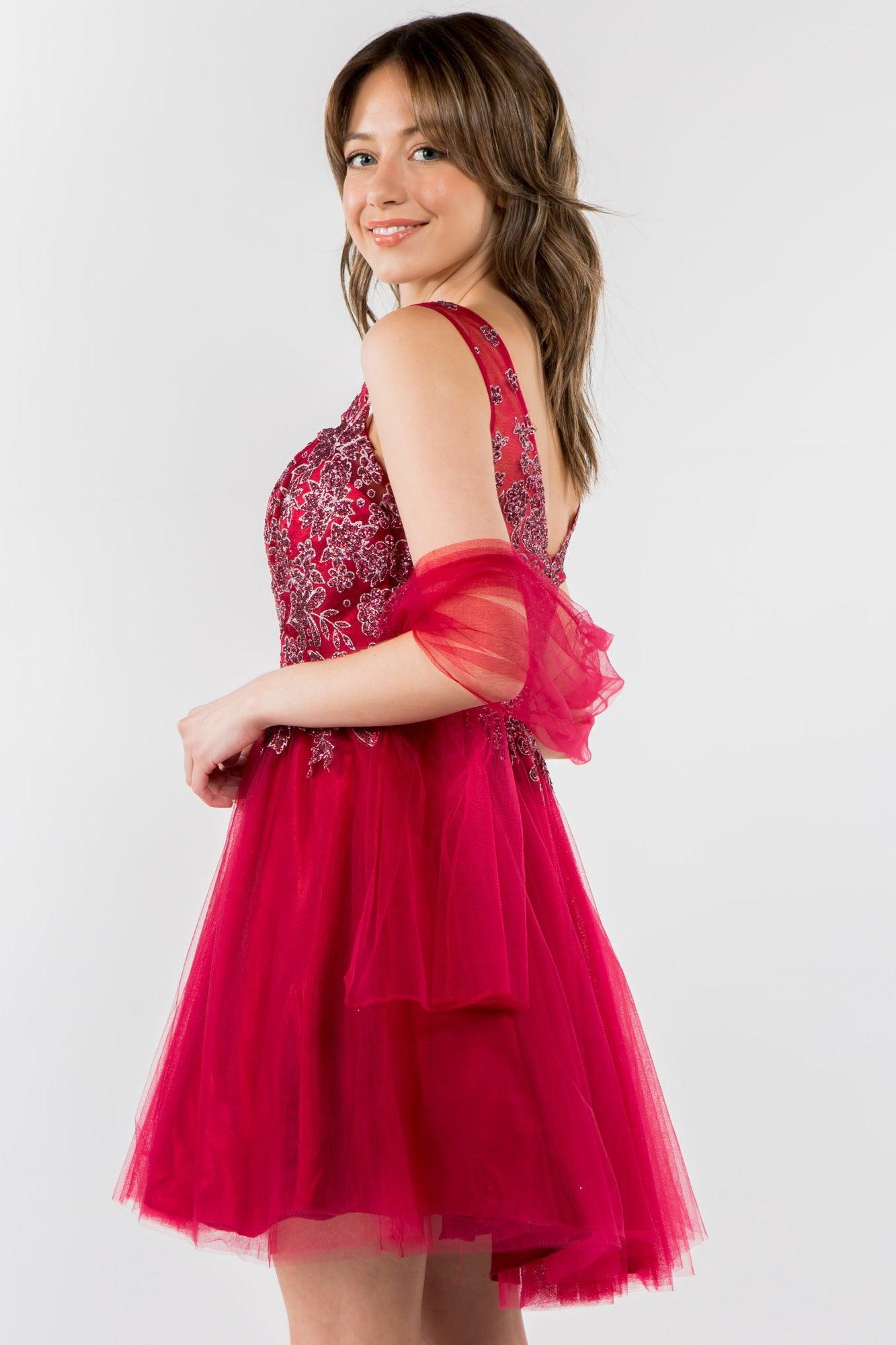 Glitter A Line Short Homecoming Dress - The Dress Outlet