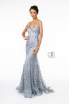 Glitter Mesh V-Neck Long Prom Dress - The Dress Outlet Elizabeth K