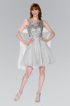 Lace Bodice A-Line Short Dress Cocktail - The Dress Outlet Elizabeth K Silver
