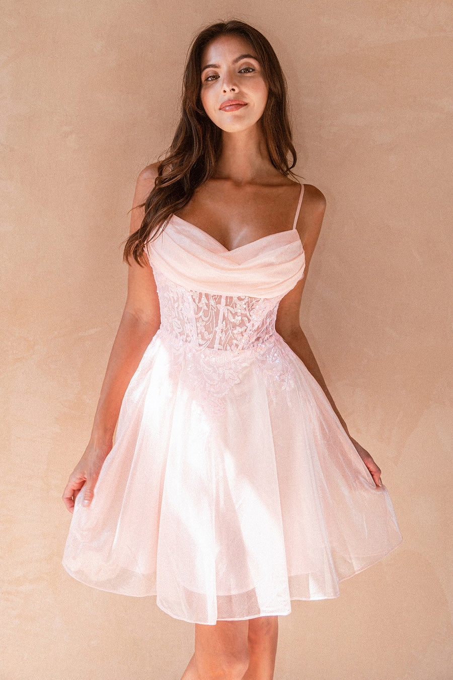 Cocktail Dresses Short Cocktail Glitter Print Homecoming Dress Blush