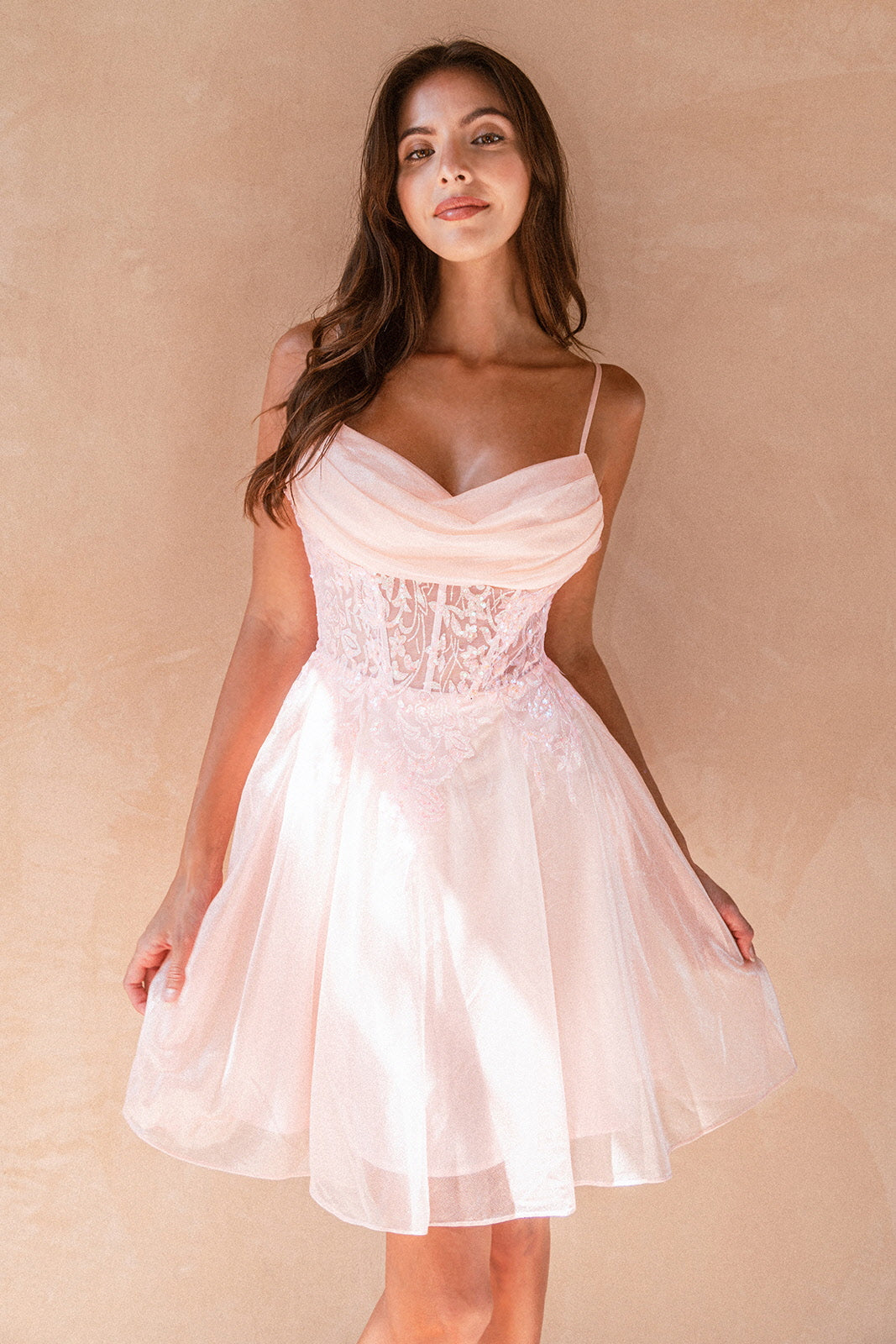 Cocktail Dresses Short Cocktail Glitter Print Homecoming Dress Blush