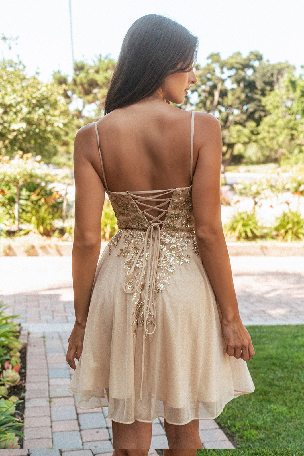 Cocktail Dresses Short Cocktail Glitter Print Homecoming Dress Champagne