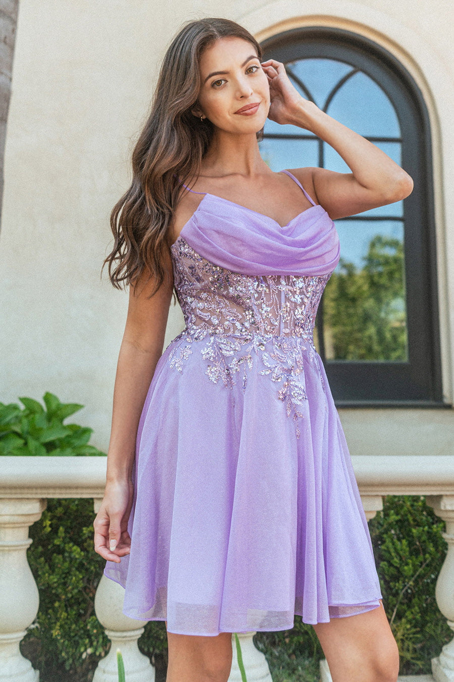 Cocktail Dresses Short Cocktail Glitter Print Homecoming Dress Lilac