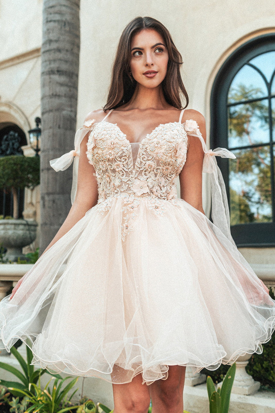 Cocktail Dresses  Homecoming 3D Flower Glitter Short Cocktail   Champagne