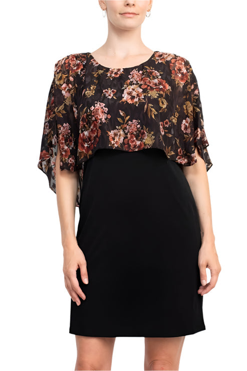 Cocktail Dresses Short Floral Print Cape Cocktail Dress Olive Wine