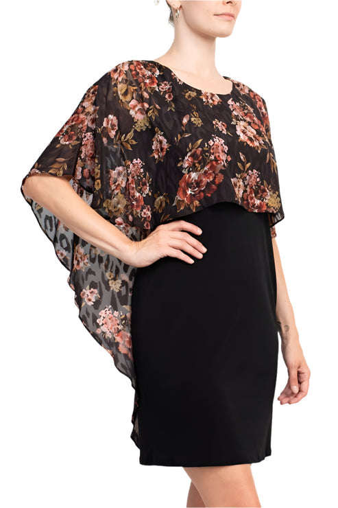 Cocktail Dresses Short Floral Print Cape Cocktail Dress Olive Wine