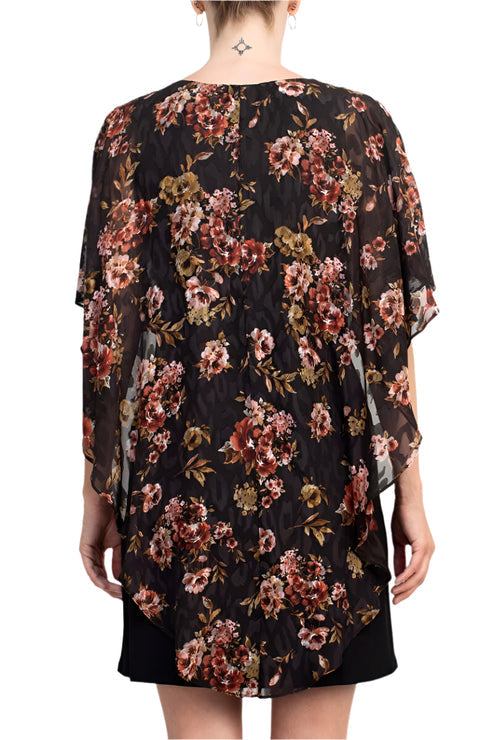Cocktail Dresses Short Floral Print Cape Cocktail Dress Olive Wine