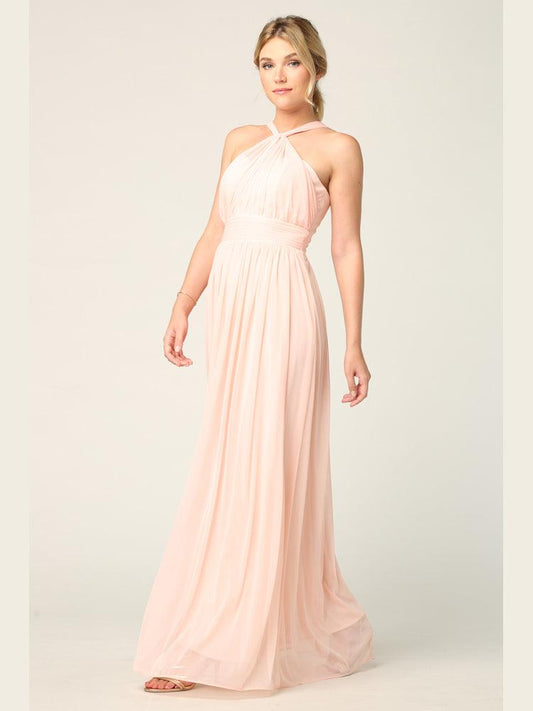 Halter Long Bridesmaid Dress Blush