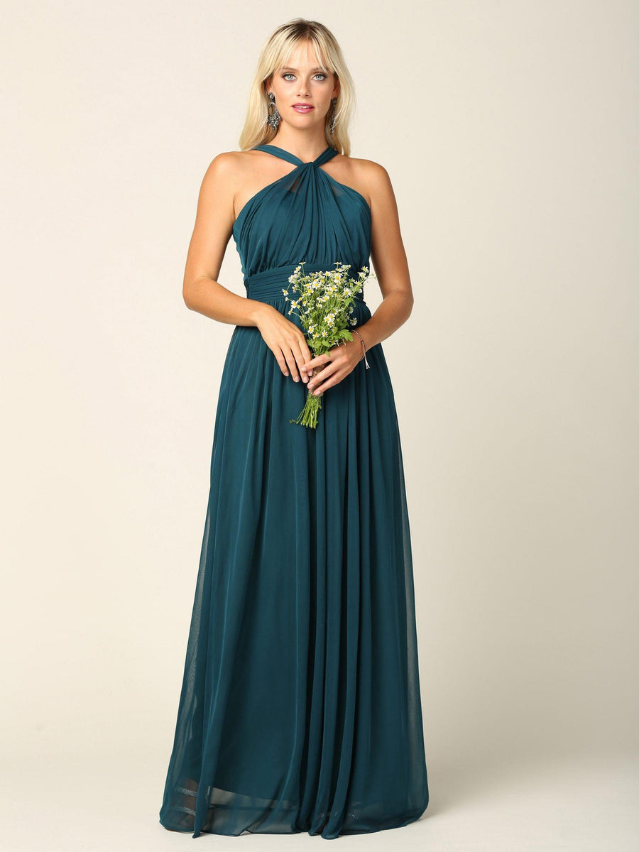 Halter Long Bridesmaid Dress Hunter Green