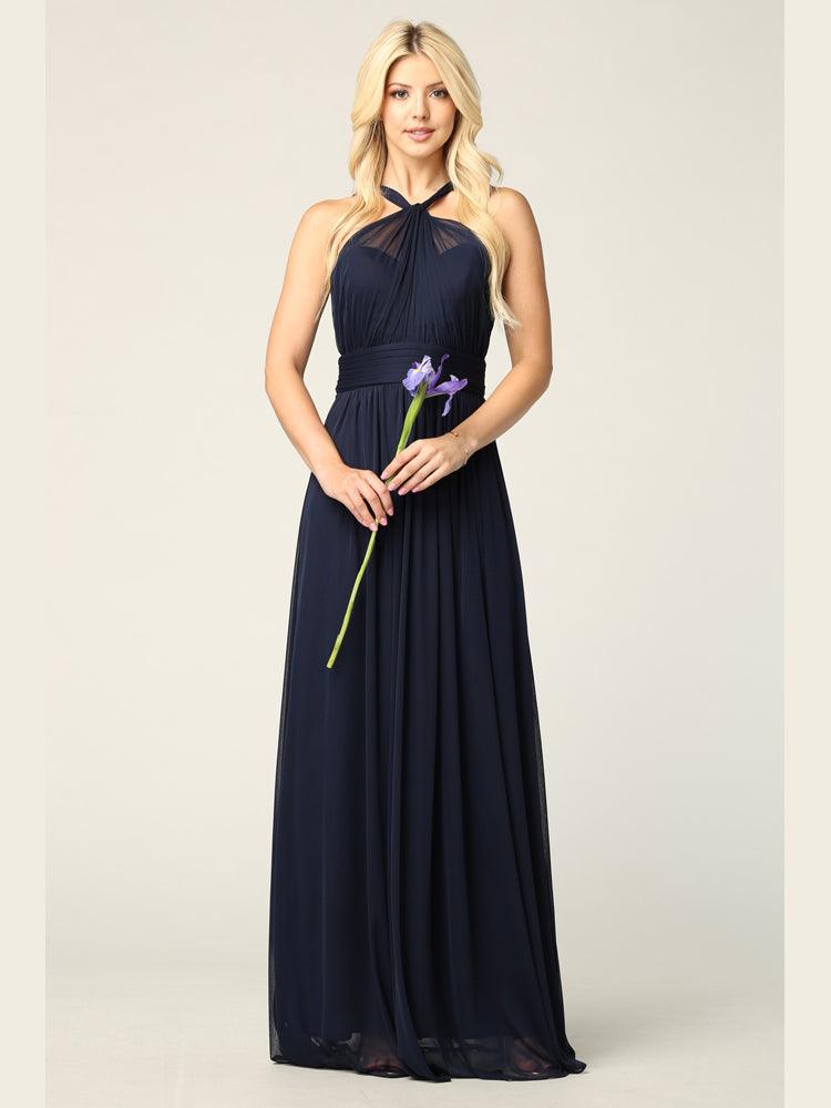 Halter Long Bridesmaid Dress Navy