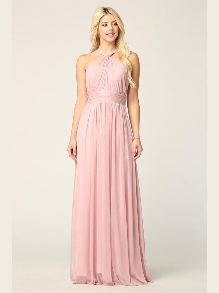Halter Long Bridesmaid Dress Dusty Rose