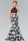 Halter-Neck Two-Piece Floral Print Long Prom Dress - The Dress Outlet Elizabeth K