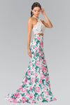 Halter-Neck Two-Piece Floral Print Long Prom Dress - The Dress Outlet Elizabeth K