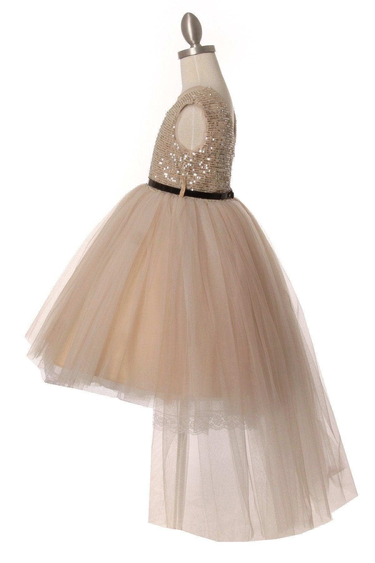 High Low Flower Girl Sequins Dress - The Dress Outlet