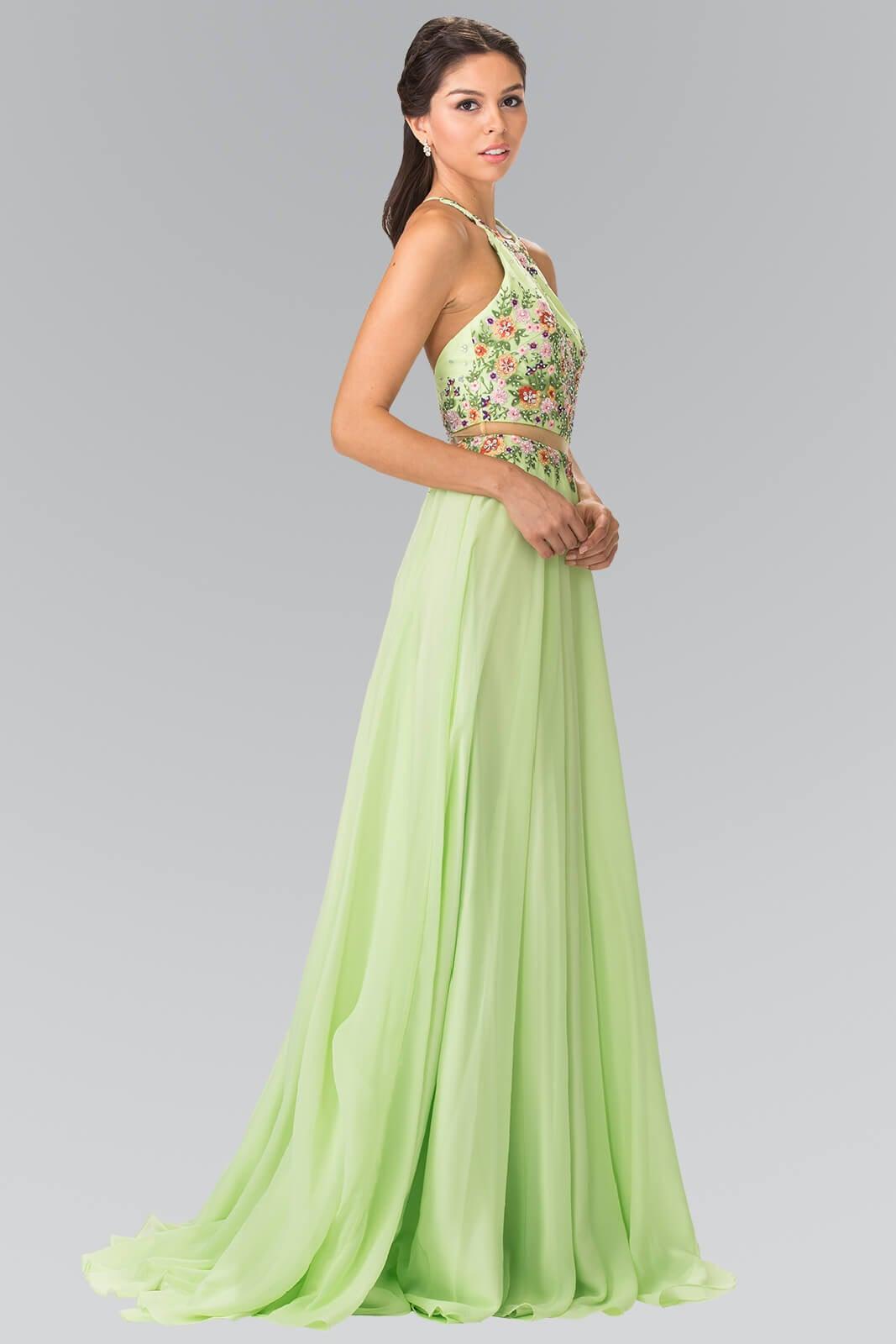 High-Neck Mock Two-Piece Long Prom Dress Formal - The Dress Outlet Elizabeth K