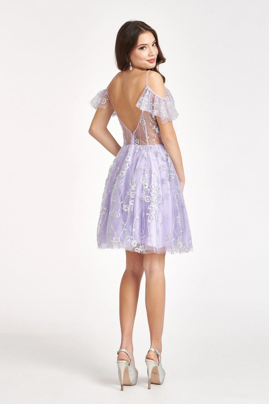 Homecoming Short Off Shoulder Mesh Cocktail Dress - The Dress Outlet