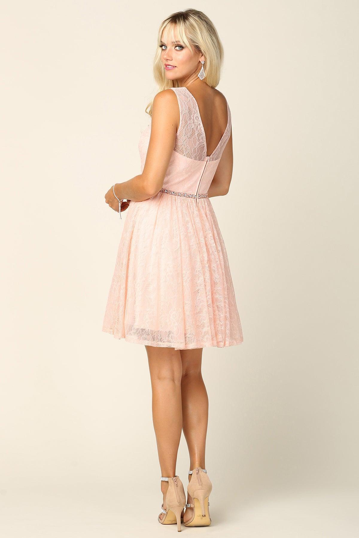 Homecoming Short Sleeveless Lace Cocktail Dress - The Dress Outlet