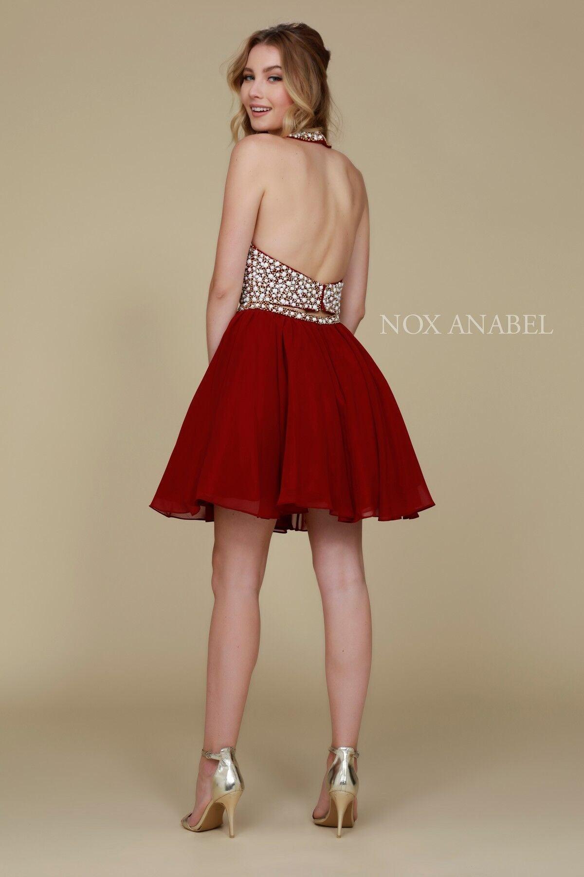 Homecoming Short Two Piece Set Beaded Halter Prom Dress - The Dress Outlet Nox Anabel