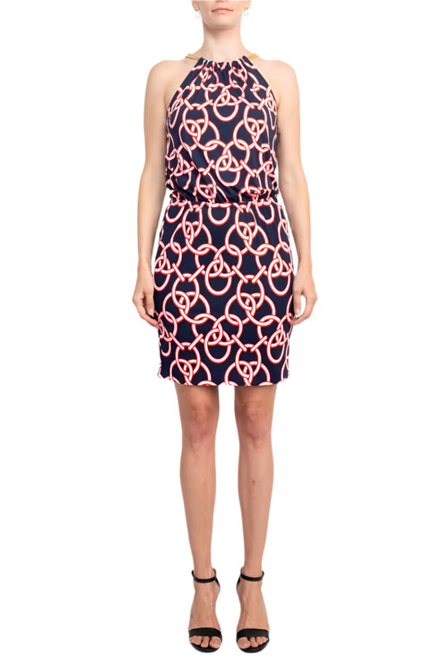 Cocktail Dresses Printed Short Cocktail Dress Navy