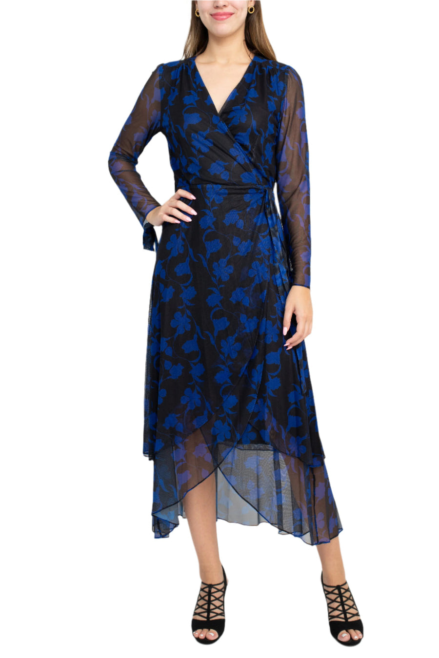 Cocktail Dresses Long Sleeve Prined Midi Cocktail Dress Black Azure