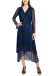 Cocktail Dresses Long Sleeve Prined Midi Cocktail Dress Black Azure