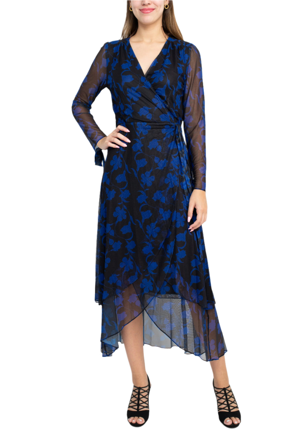 Cocktail Dresses Long Sleeve Prined Midi Cocktail Dress Black Azure