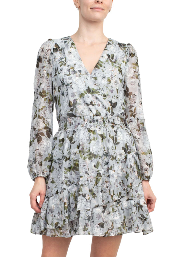 Cocktail Dresses Long Sleeve Floral Print Cocktail Dress Full Bloom