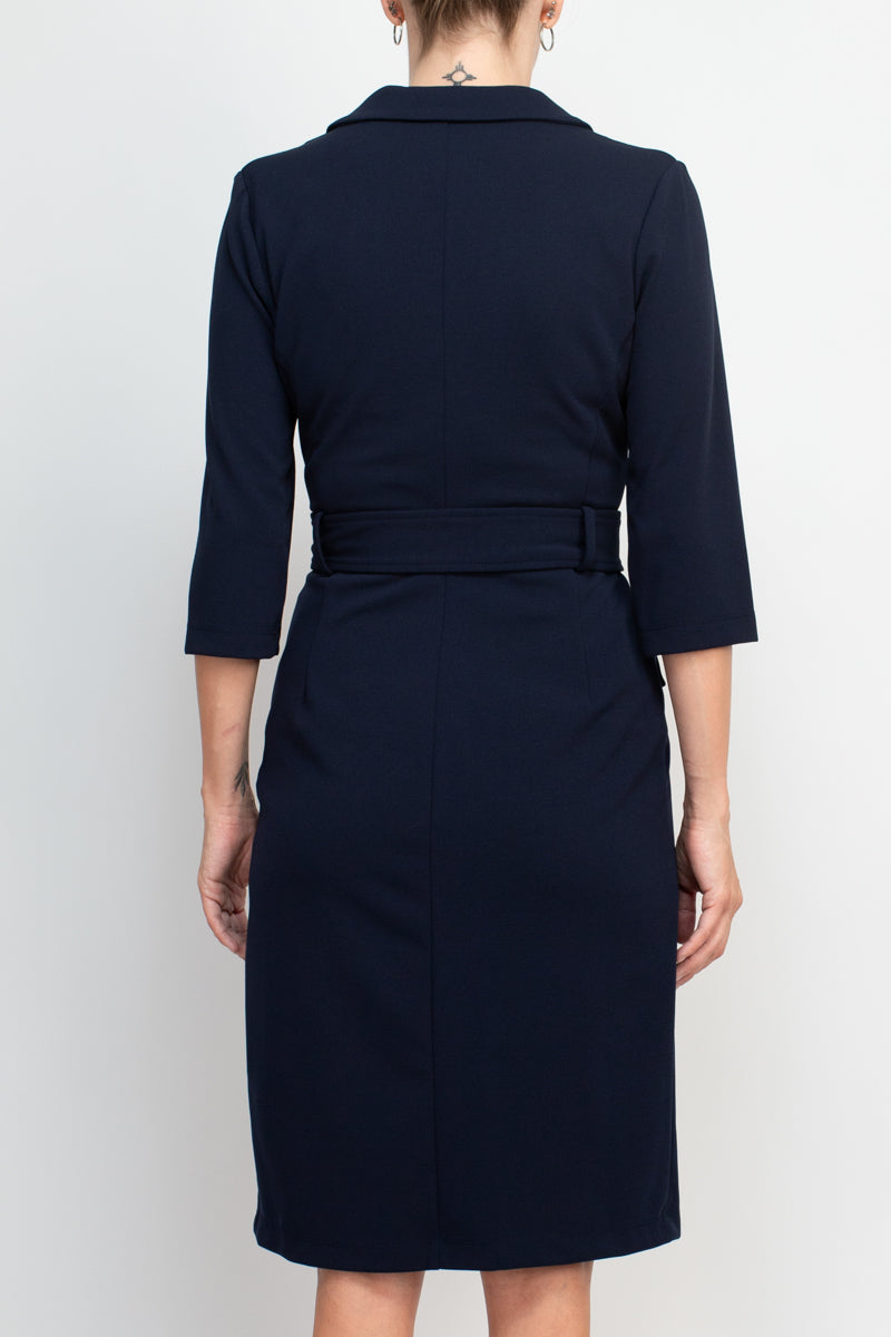 Cocktail Dresses Short Belted Cocktail Knee Length Dress Navy