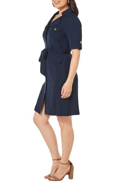 Cocktail Dresses Short Button Down Belt Cocktail Dress Deep Navy
