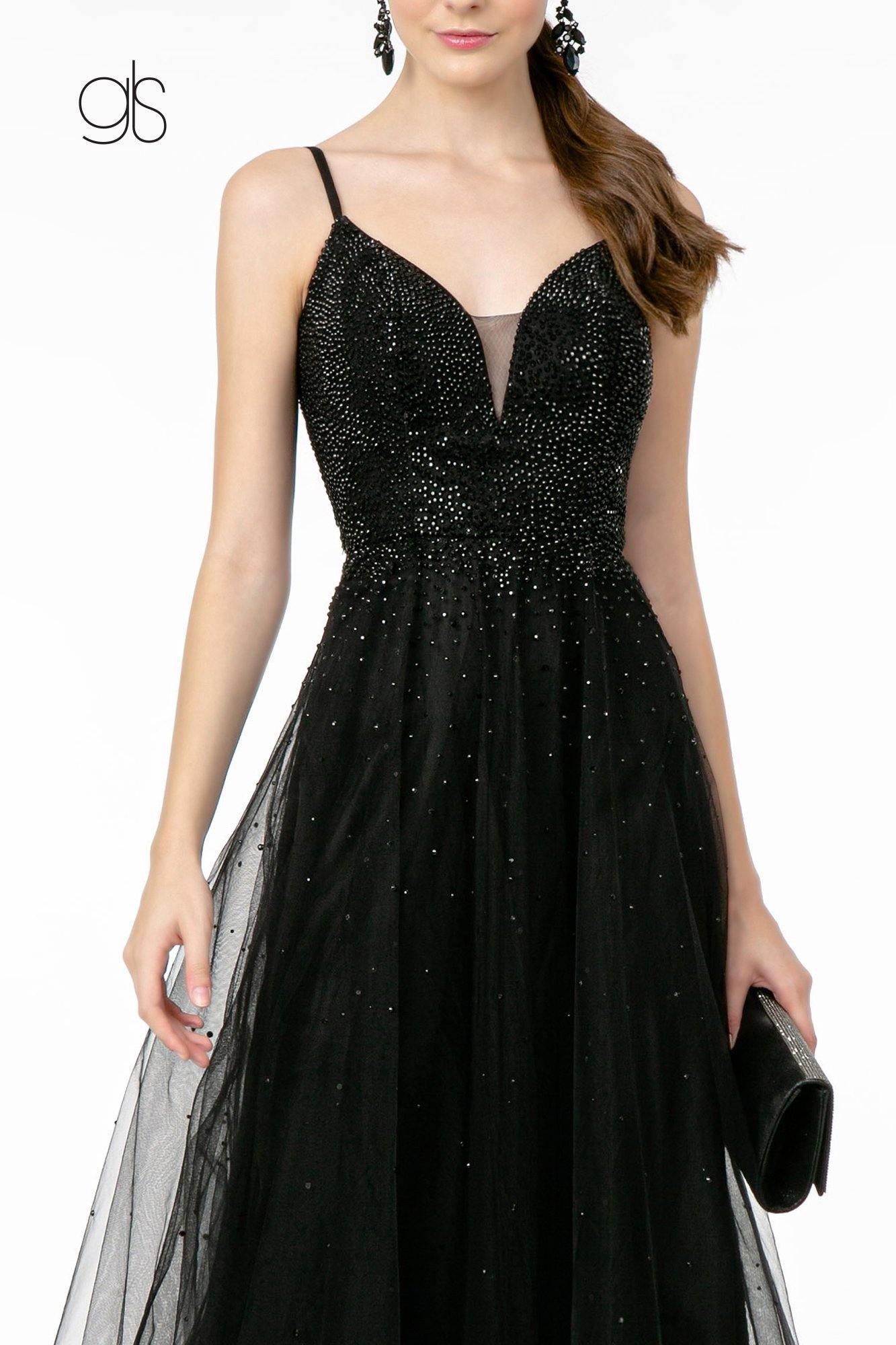 Illusion Deep V-Neck Mesh Long Prom Dress Sale - The Dress Outlet