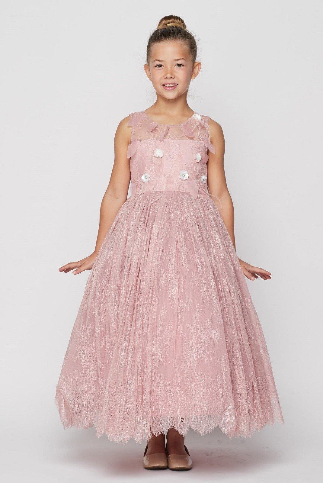 Illusion Neckline Lace Flower Girls Dress - The Dress Outlet Cinderella Couture