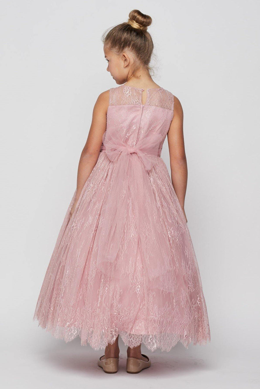 Illusion Neckline Lace Flower Girls Dress - The Dress Outlet Cinderella Couture