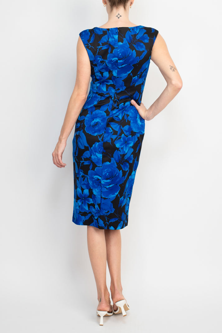 Cocktail Dresses Short Fitted Floral Print Cocktail Dress Sapphire