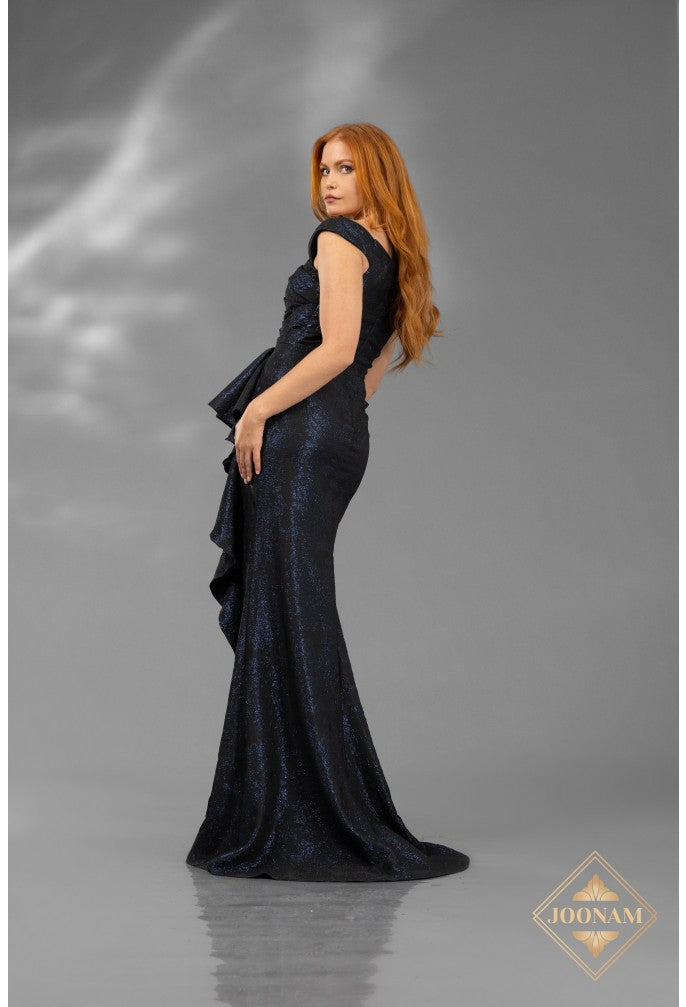 Prom Dresses Fitted Long Prom Mermaid Ruffle Formal Dress Navy
