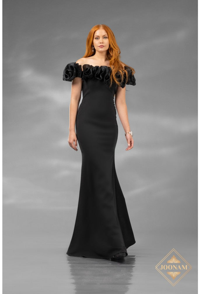 Prom Dresses Long Formal Fitted Ruffle Prom Dress Black