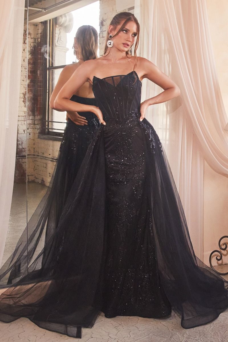 Prom Dresses Long Formal Glitter Overskirt Prom Gown Black