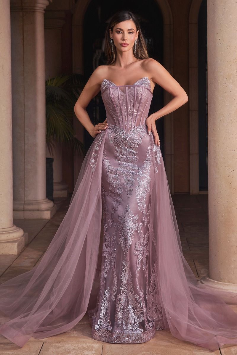 Prom Dresses Long Formal Glitter Overskirt Prom Gown Dusty Mauve