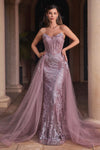 Prom Dresses Long Formal Glitter Overskirt Prom Gown Dusty Mauve