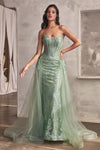 Prom Dresses Long Formal Glitter Overskirt Prom Gown Sage