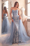 Prom Dresses Long Formal Glitter Overskirt Prom Gown Smoky Blue
