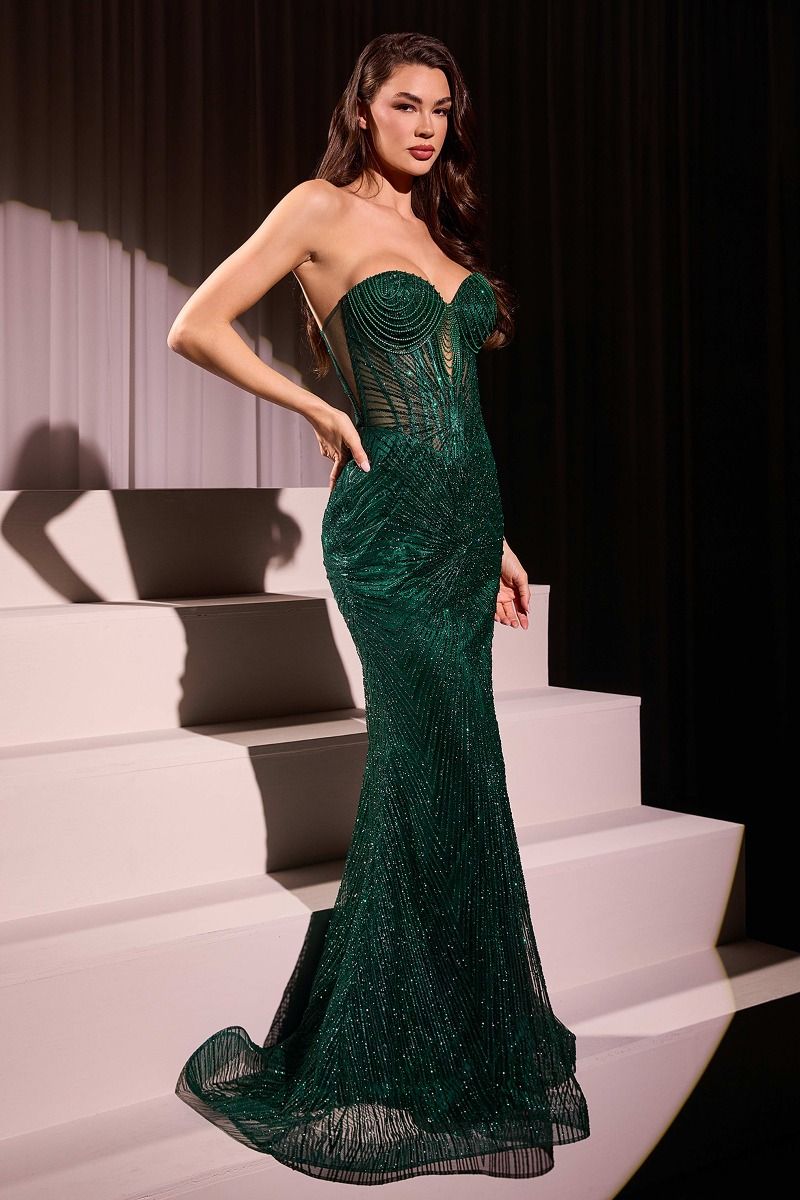 Prom Dresses Long Prom Formal Beaded Glitter Dress Emerald