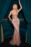 Prom Dresses Long Prom Formal Beaded Glitter Dress Rose Gold