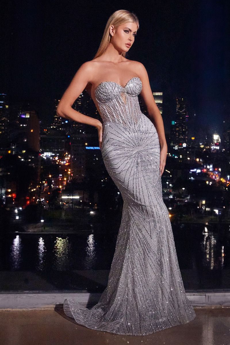 Prom Dresses Long Prom Formal Beaded Glitter Dress Silver