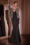 Formal Dresses LaDivine J881 Long Evening Fitted Formal Bolero Dress Black