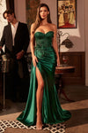 Prom Dresses Fitted Long Formal 3D Floral Applique Prom Gown Emerald