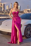 Prom Dresses Fitted Long Formal 3D Floral Applique Prom Gown Magenta