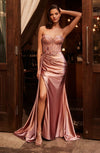 Prom Dresses Fitted Long Formal 3D Floral Applique Prom Gown Rose